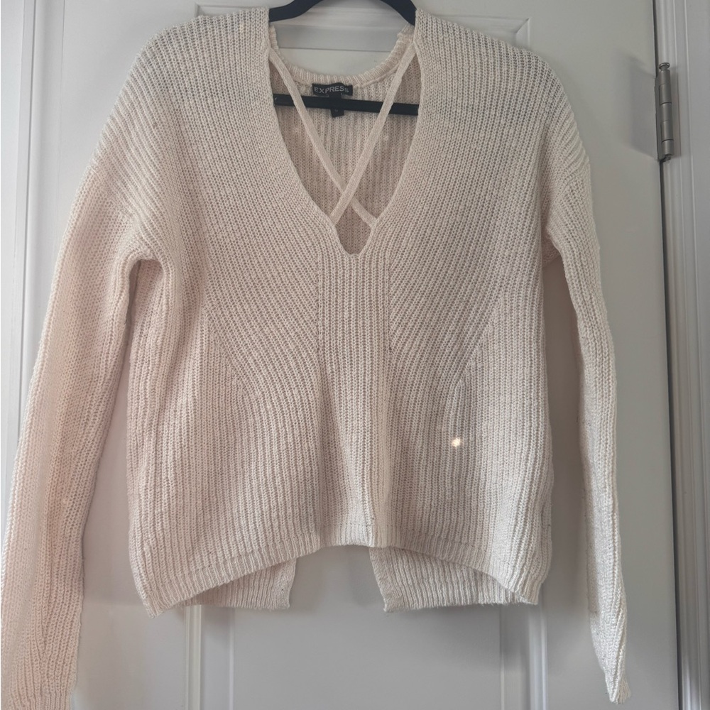 Express Cream V-Neck Sweater